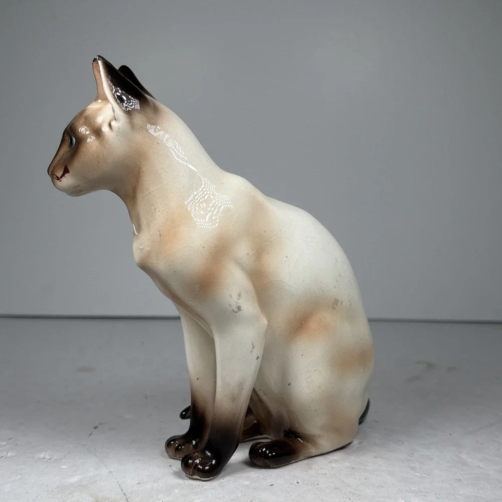 Vintage 1967 Chocolate Point‎ Siamese Cat Porcelain Figurine Japan